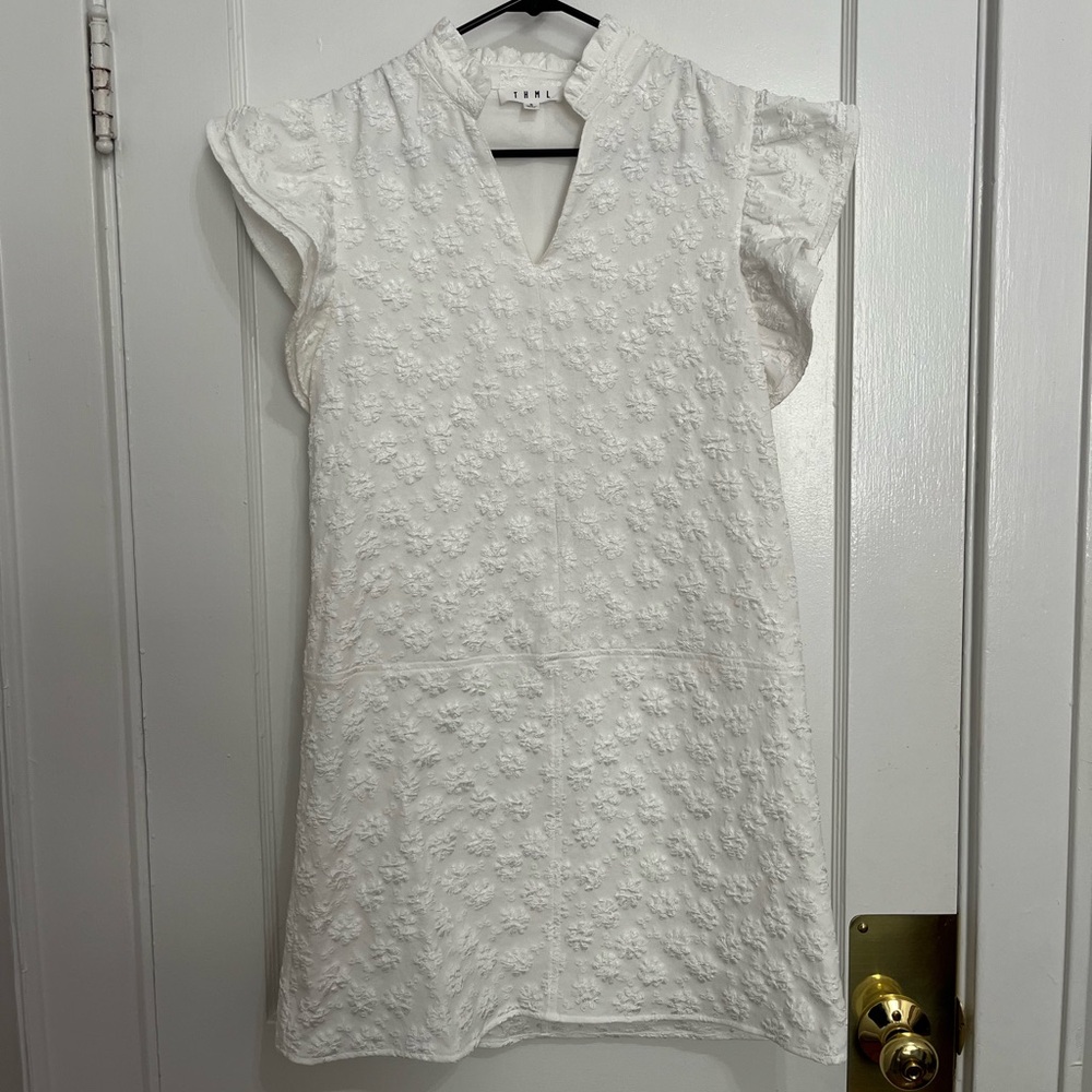 THML white embroidered dress with flutter sleeves